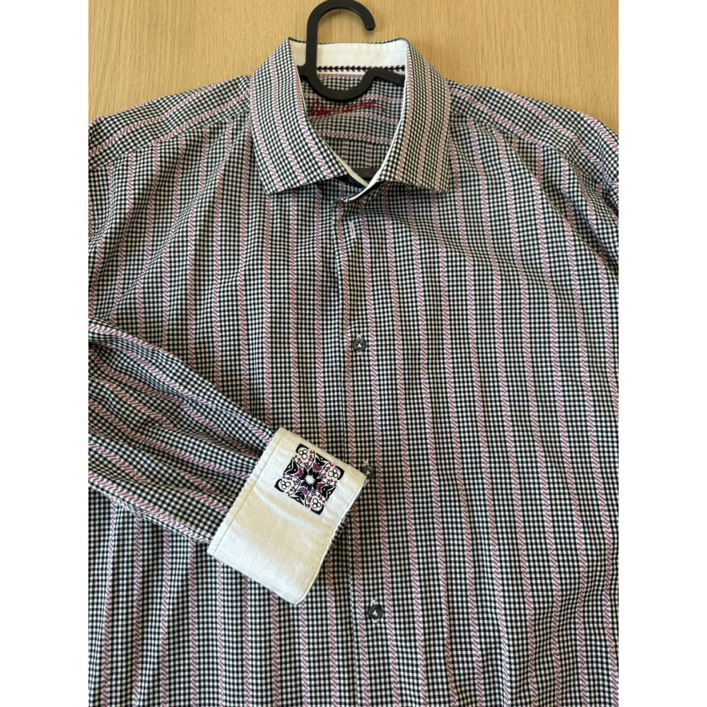 Robert Graham Long Sleeve Black Multi Color Striped Shirt Sz XL/ XXL 2257